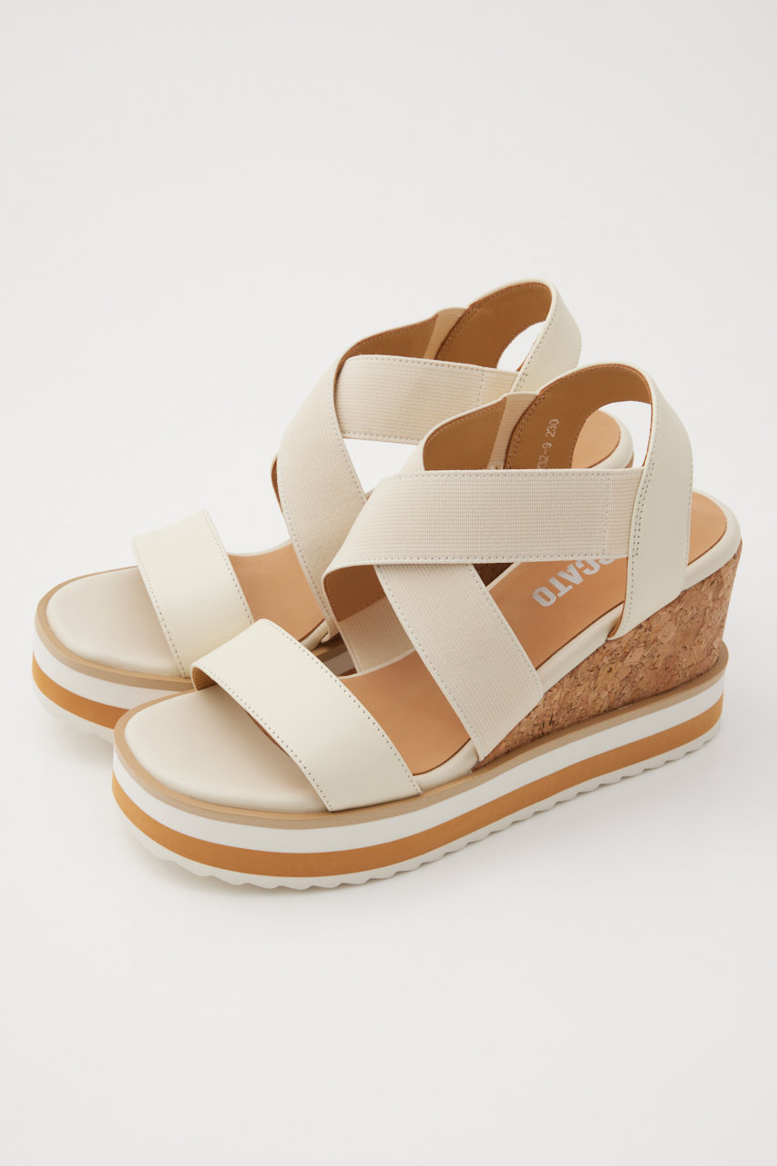 STACCATO ラジャクロスベルトコルクヒールサンダル (ホワイト, 24.5cm) スタッカート ELLE SHOP STACCATO ラジャクロスベルトコルクヒールサンダル (ホワイト, 24.5cm) スタッカート ELLE SHOP