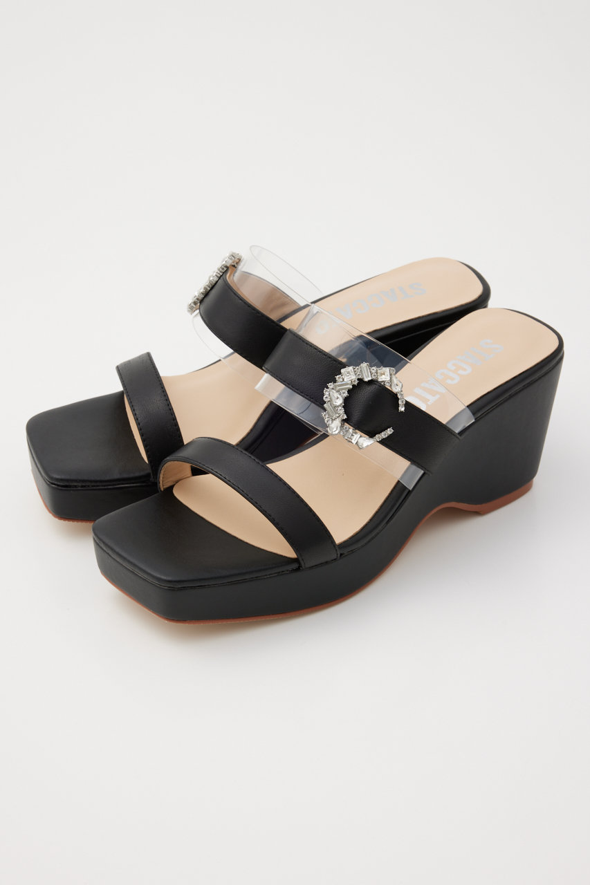 STACCATO リビアヒールコンビサンダル (ブラック, 24.5cm) スタッカート ELLE SHOP STACCATO リビアヒールコンビサンダル (ブラック, 24.5cm) スタッカート ELLE SHOP