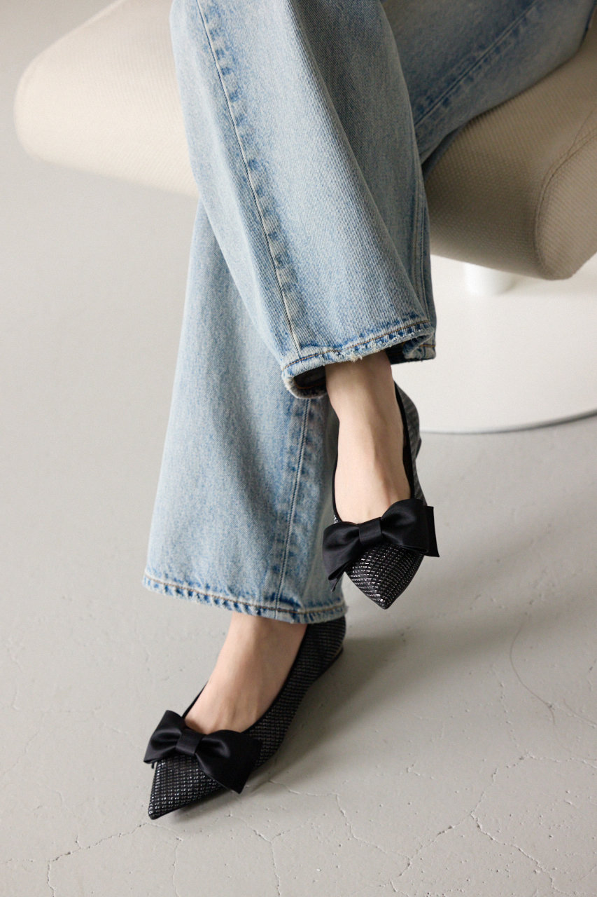 STACCATO ブラック リボン フラットシューズ STACCATO リボン付きフラットシューズ ブラック