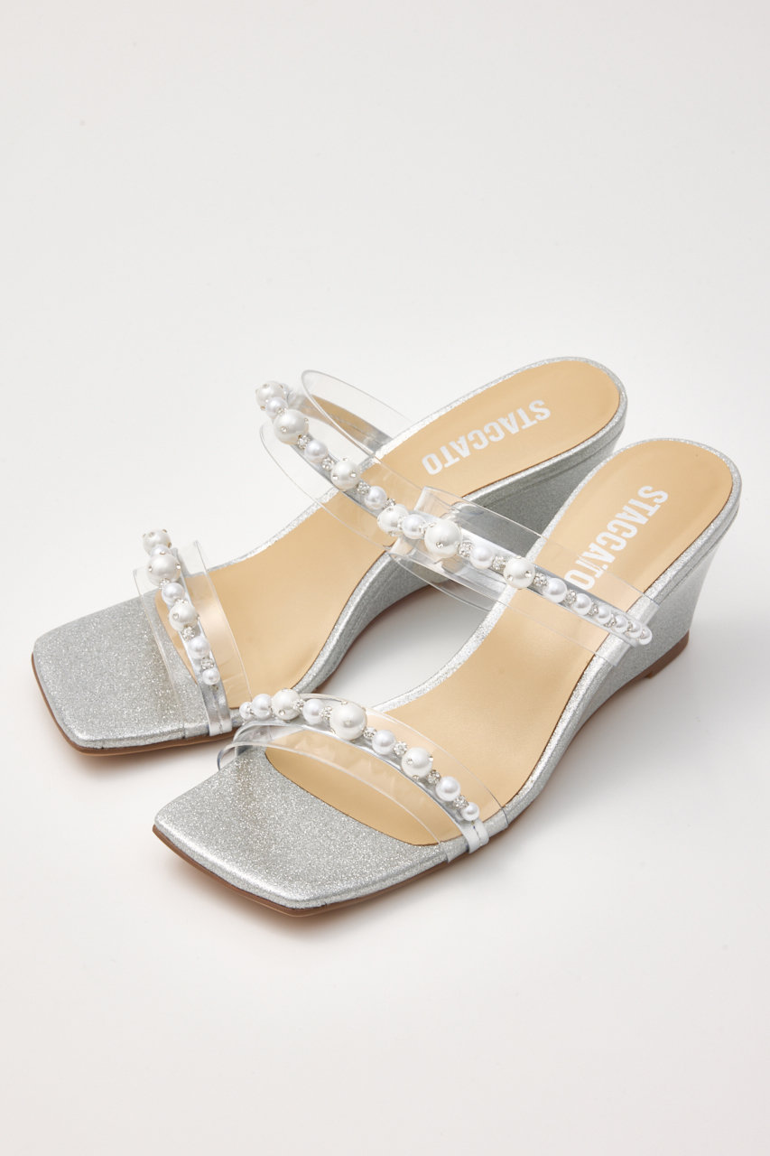 STACCATO パールベルトヌーディーヒールサンダル (シルバー, 22.5cm) スタッカート ELLE SHOP STACCATO パールベルトヌーディーヒールサンダル (シルバー, 22.5cm) スタッカート ELLE SHOP