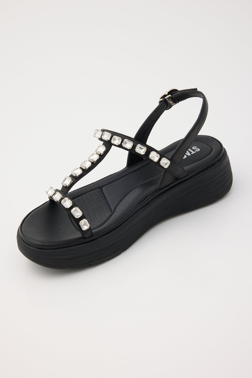 美品 匿名 STACCATO スタッカート サンダル ブラック 23 厚底 美品】スタッカート (23) サンダル ベルト バックジップ チャン