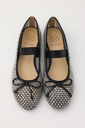 スタッカート/STACCATOのクリスタルメッシュリボンフラット(130400/130401)