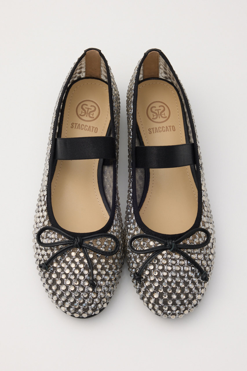 スタッカート/STACCATOのクリスタルメッシュリボンフラット(ブラック/350JS112-2115)