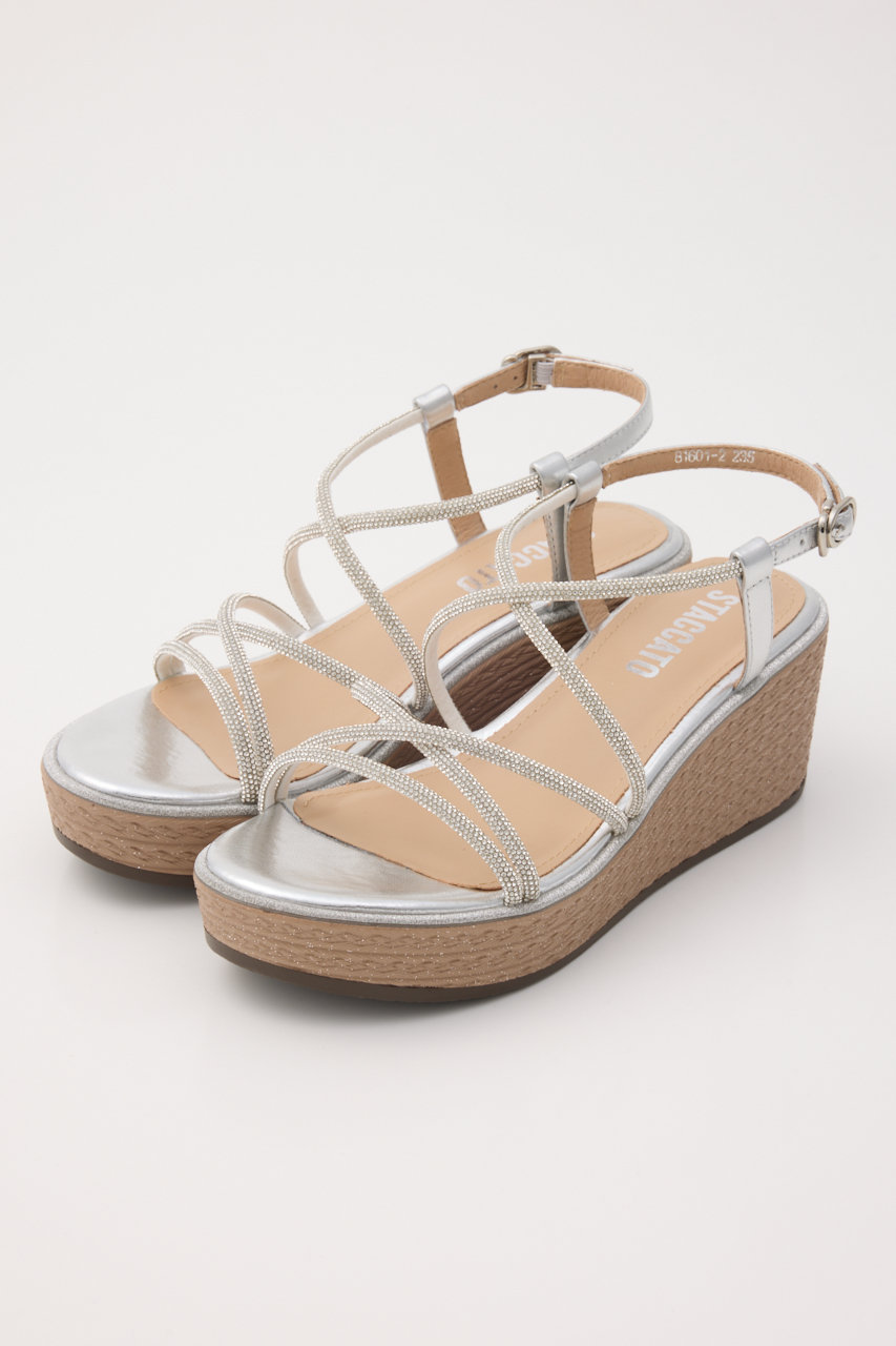 スタッカート/STACCATOのプルスコードクロスウェッジヒールサンダル(シルバー/350JS136-6790)