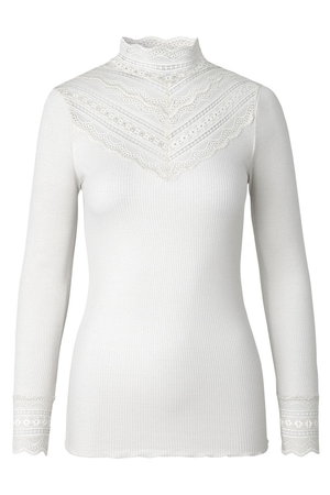 ロサムンド/ROSEMUNDEのレースモックネックトップス ロングスリーブ シルクコットン(110100/110103)