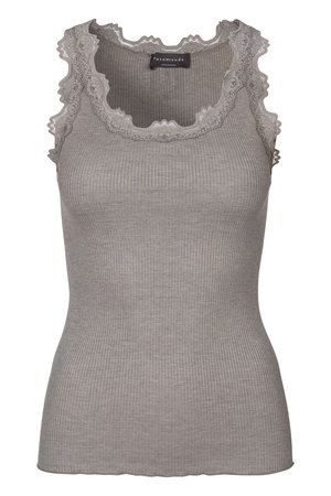 レース付き タンクトップ シルクコットン