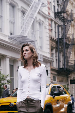 ロサムンド/ROSEMUNDEのレース付き カーディガン シルクコットン(110100/110104)