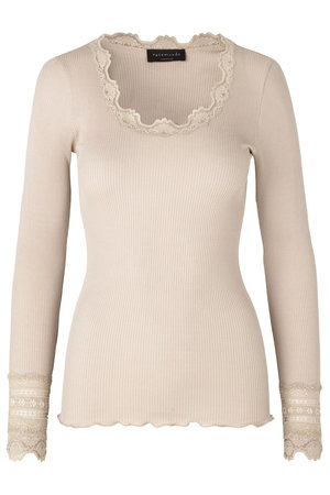 ロサムンド/ROSEMUNDEのレース付き プルオーバー（袖口レース） シルクコットン(110100/110103)