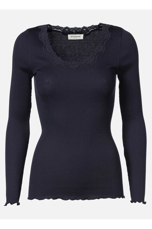 美品　rosemunde ロサムンドシルク混ハイネックレースインナー　長袖　黒 シルクレース ハイネックロングスリーブ／ROSEMUNDE（ロサムンド