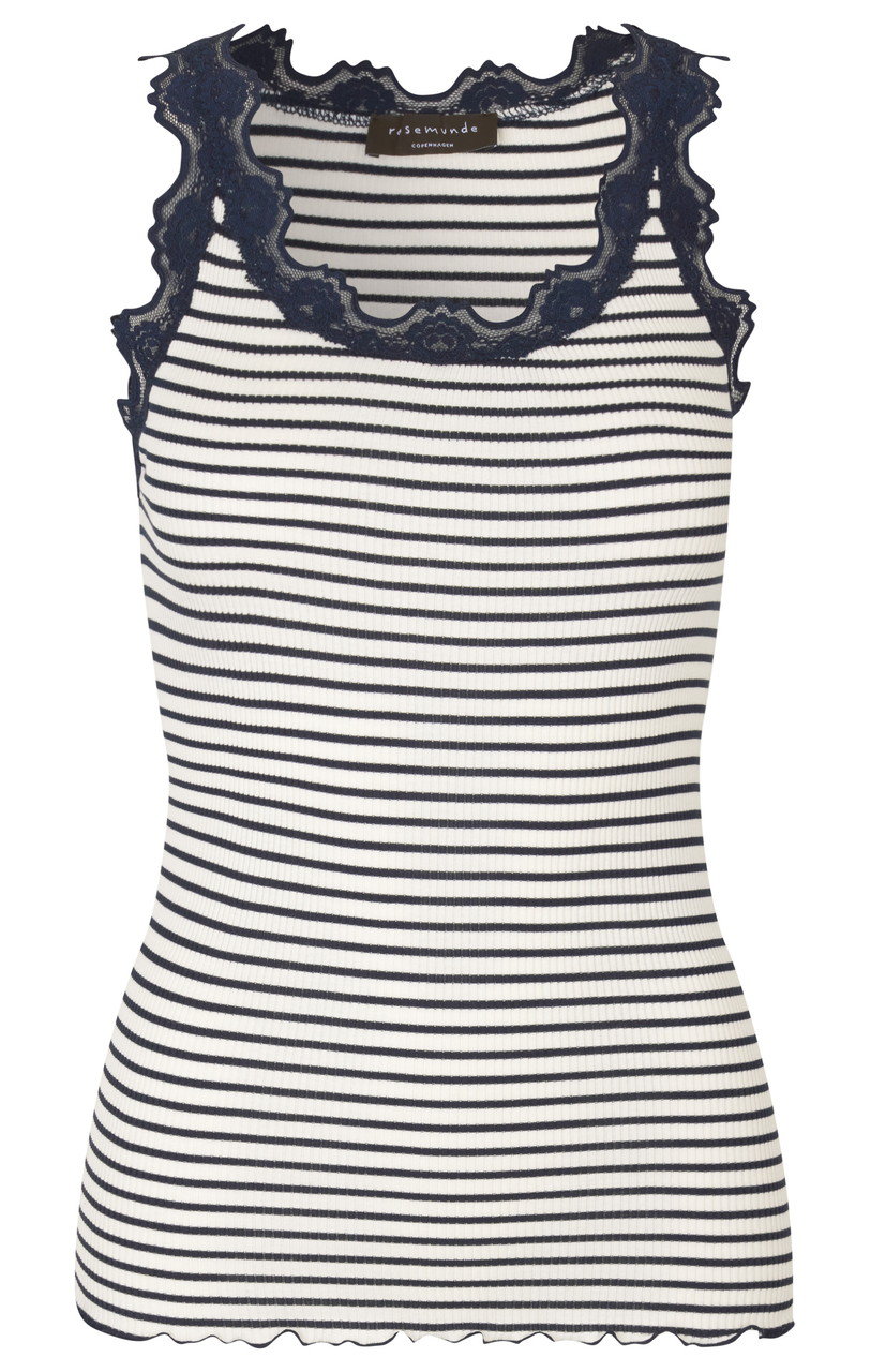 ROSEMUNDE レース付きタンクトップ シルクコットン (アイボリー×ネイビー, M) ロサムンド ELLE SHOP ROSEMUNDE レース付きタンクトップ シルクコットン (アイボリー×ネイビー, M) ロサムンド ELLE SHOP