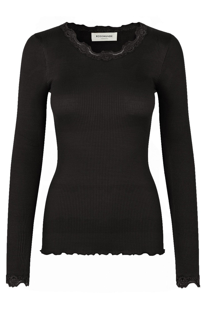 ロサムンド/ROSEMUNDEのレース付き クルーネックプルオーバー シルクコットン(ブラック/6996)