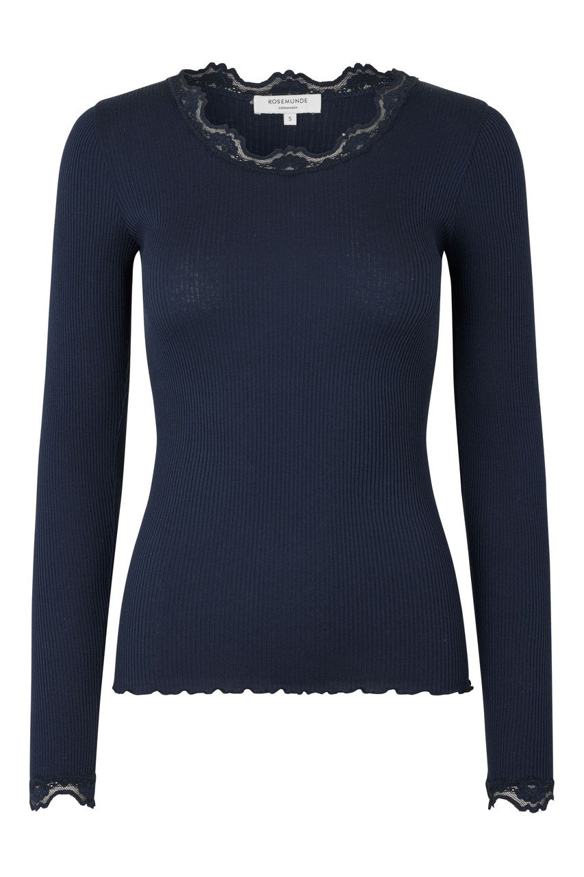 ロサムンド/ROSEMUNDEのレース付き クルーネックプルオーバー シルクコットン(ネイビー/6996)
