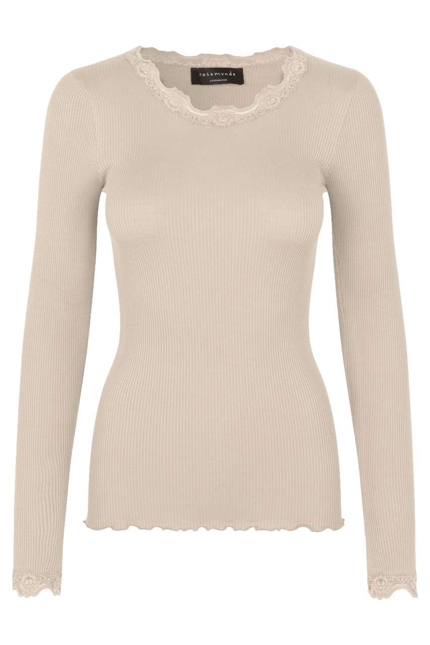 ロサムンド/ROSEMUNDEのレース付き クルーネックプルオーバー シルクコットン(カカオ/6996)