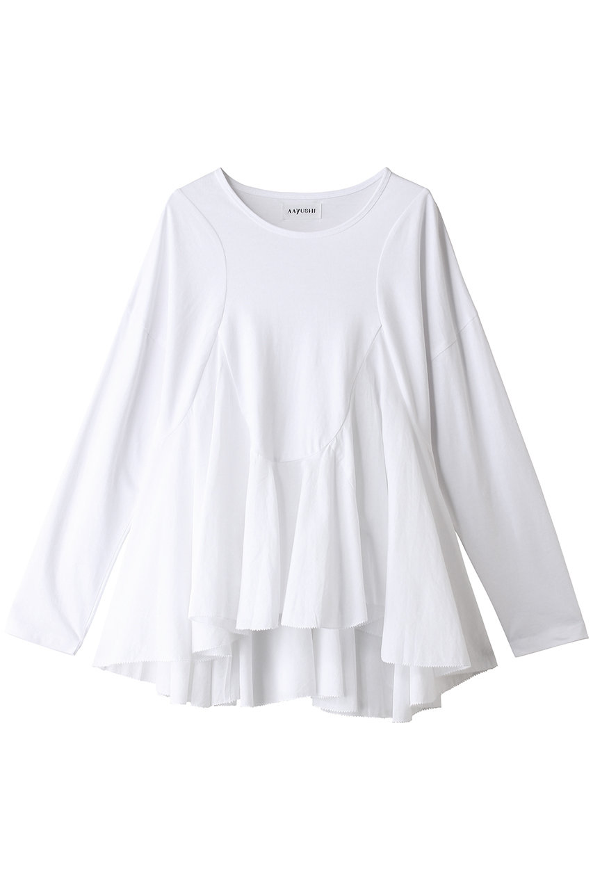 アユーシ/AAYUSHIの【予約販売】【ELLE SHOP 限定】ペプラムラッフルロンT(ホワイト/SGN0921-A)