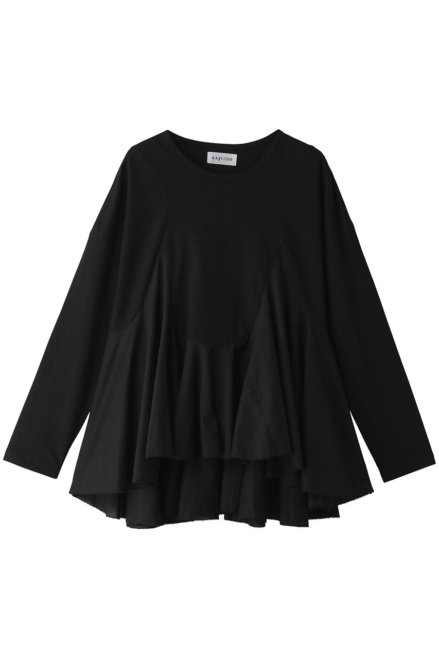 アユーシ/AAYUSHIの【予約販売】【ELLE SHOP 限定】ペプラムラッフルロンT(ブラック/SGN0921-A)