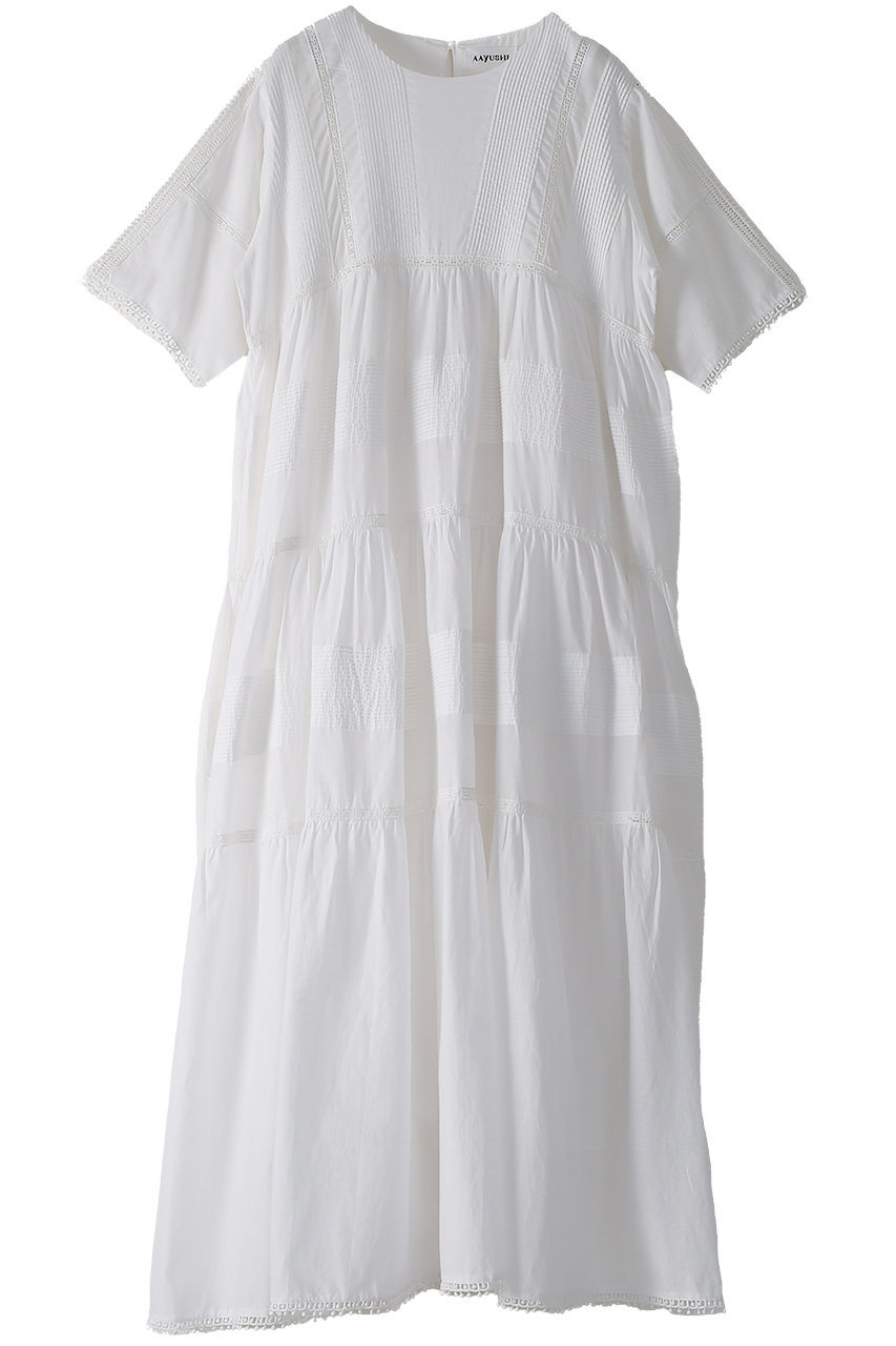アユーシ/AAYUSHIのティアードコットンボイルワンピース(ホワイト/SGN0290)