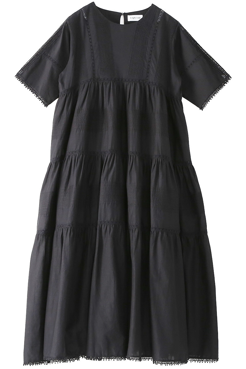 アユーシ/AAYUSHIのティアードコットンボイルワンピース(ブラック/SGN0290)