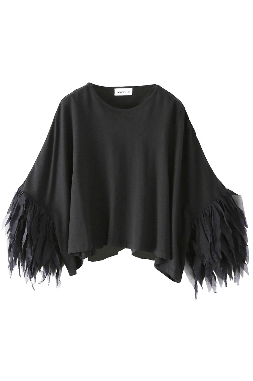 アユーシ/AAYUSHIのフェザーフリルカットソー(ブラック/SGN0990)