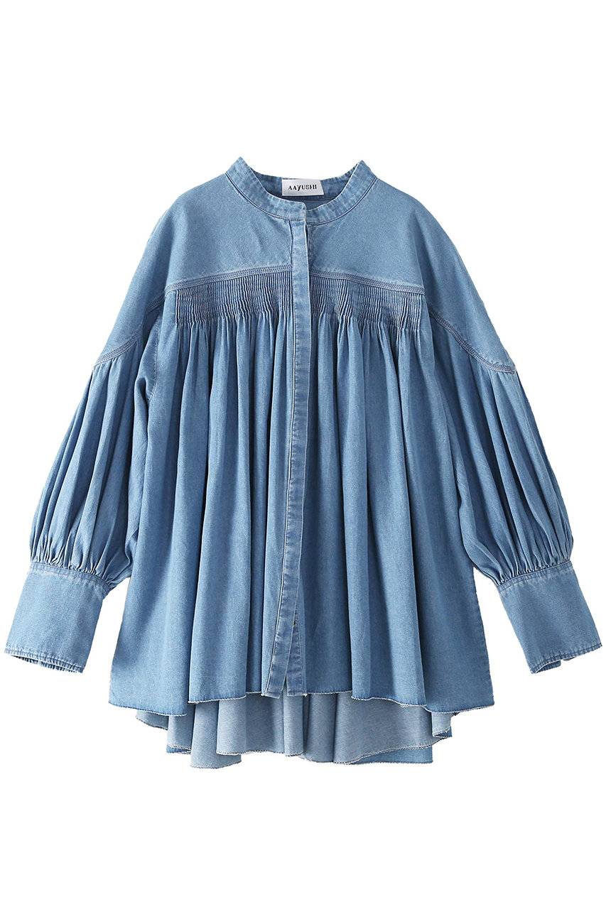 アユーシ/AAYUSHIのデニムピンタックブラウス(ブルー/SGN0779)