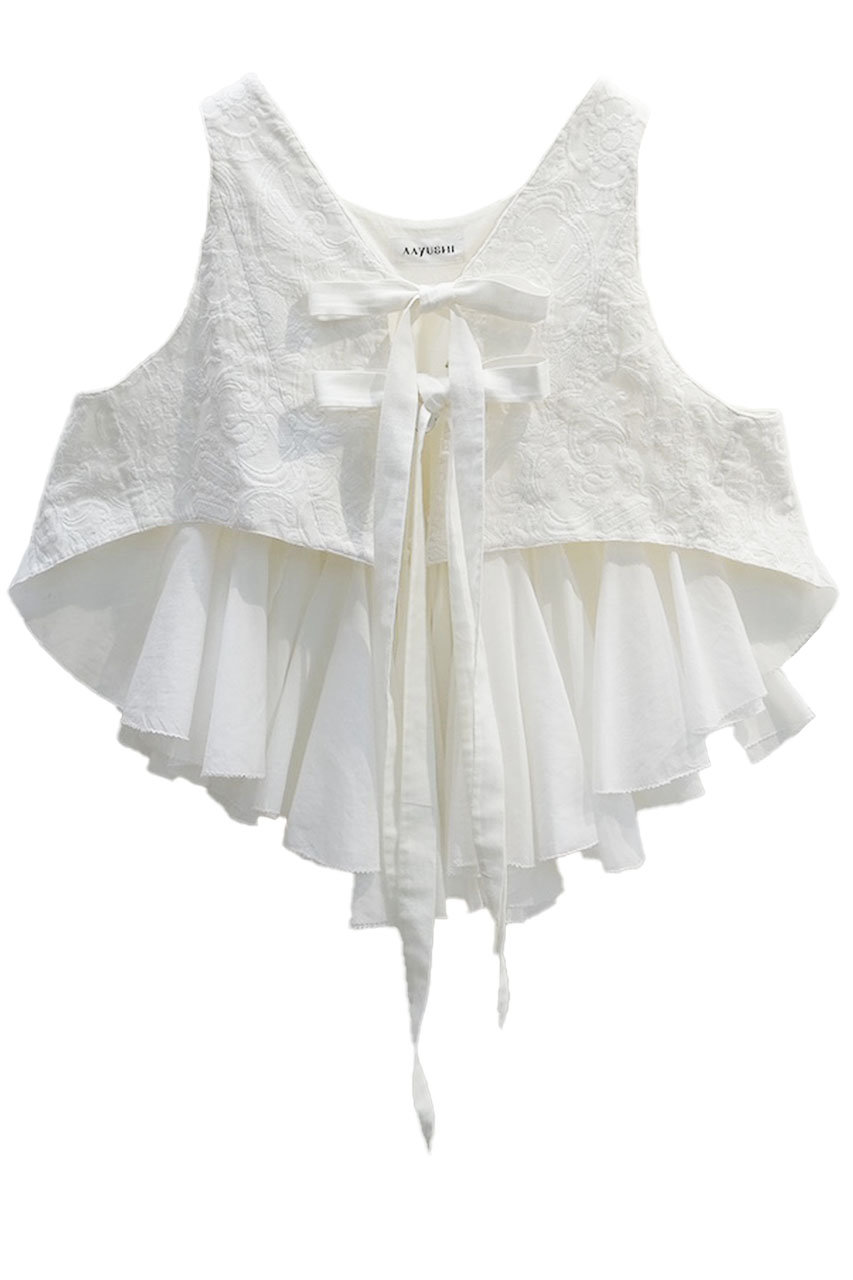 アユーシ/AAYUSHIのランダムギャザーバックフリルベスト(ホワイト/SFN0303)