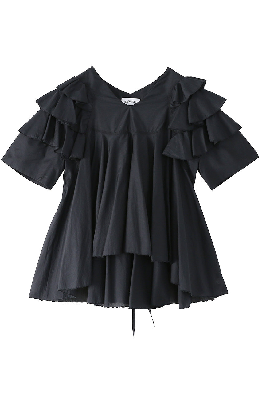 アユーシ/AAYUSHIのダブルラッフルブラウス(ブラック/SGN0712)