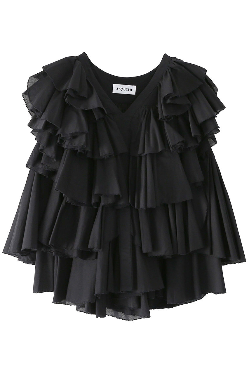 アユーシ/AAYUSHIの【予約販売】レイヤードラッフルブラウス(ブラック/SFN0715)