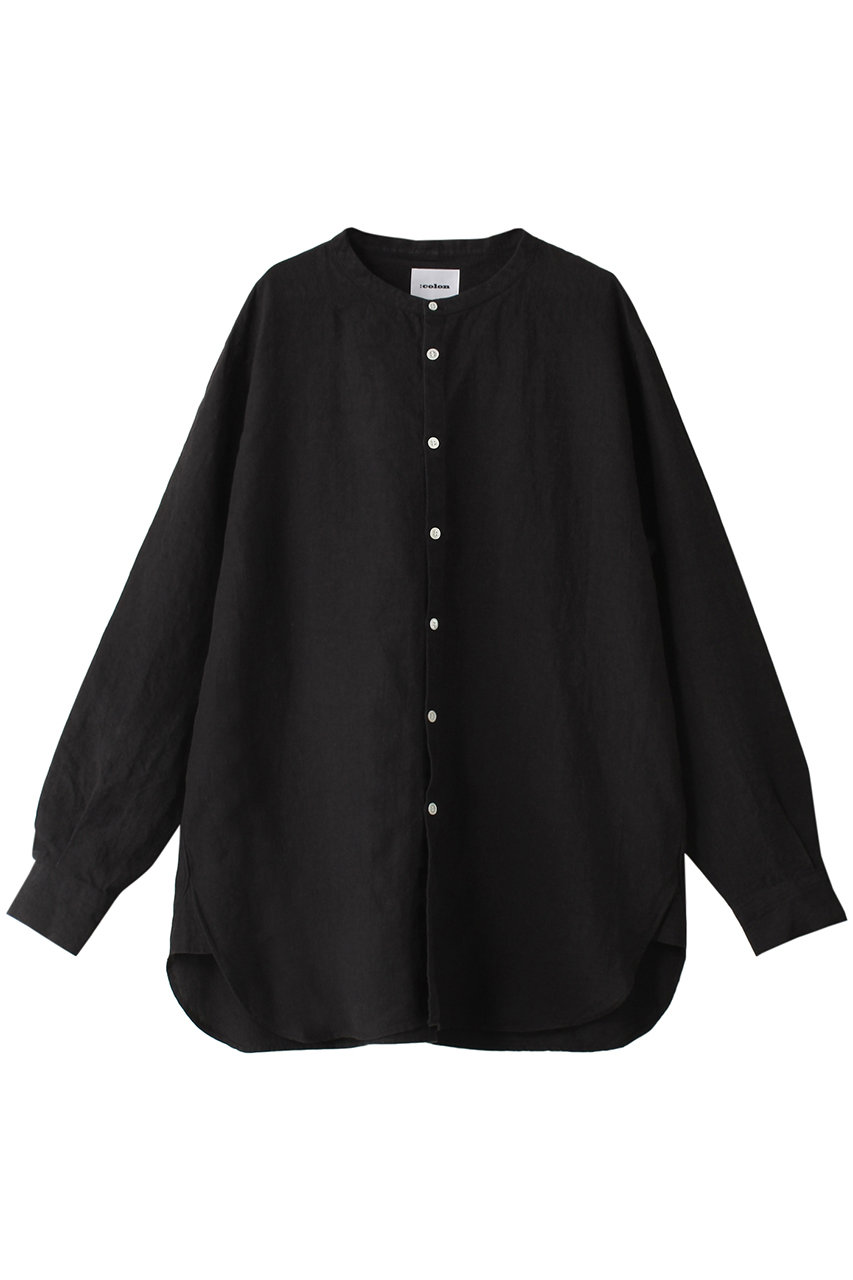 ：colon 【MEN】1／60 Highcount Linen ヘンリーネックシャツ (Black, 1) コロン ELLE SHOP