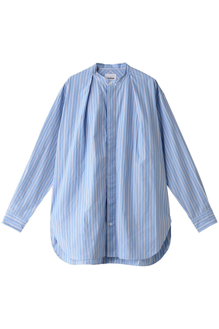 コロン/：colonの【MEN】Cotton Stripe バンドカラーシャツ(Sax x White/CSH-1-24W2)