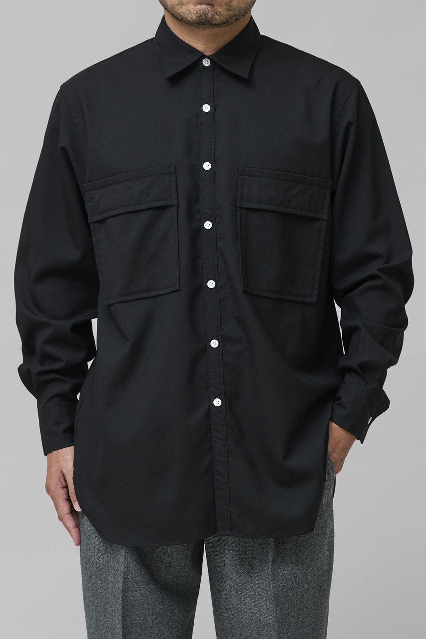 【サイズ3】︰colon Wool Tropical Black シャツ colon(コロン)｜【MEN】Wool Tropical ポケットシャツ/D.Grey の