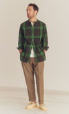 【MEN】Wide Check Typewriter　バンドカラーシャツ
