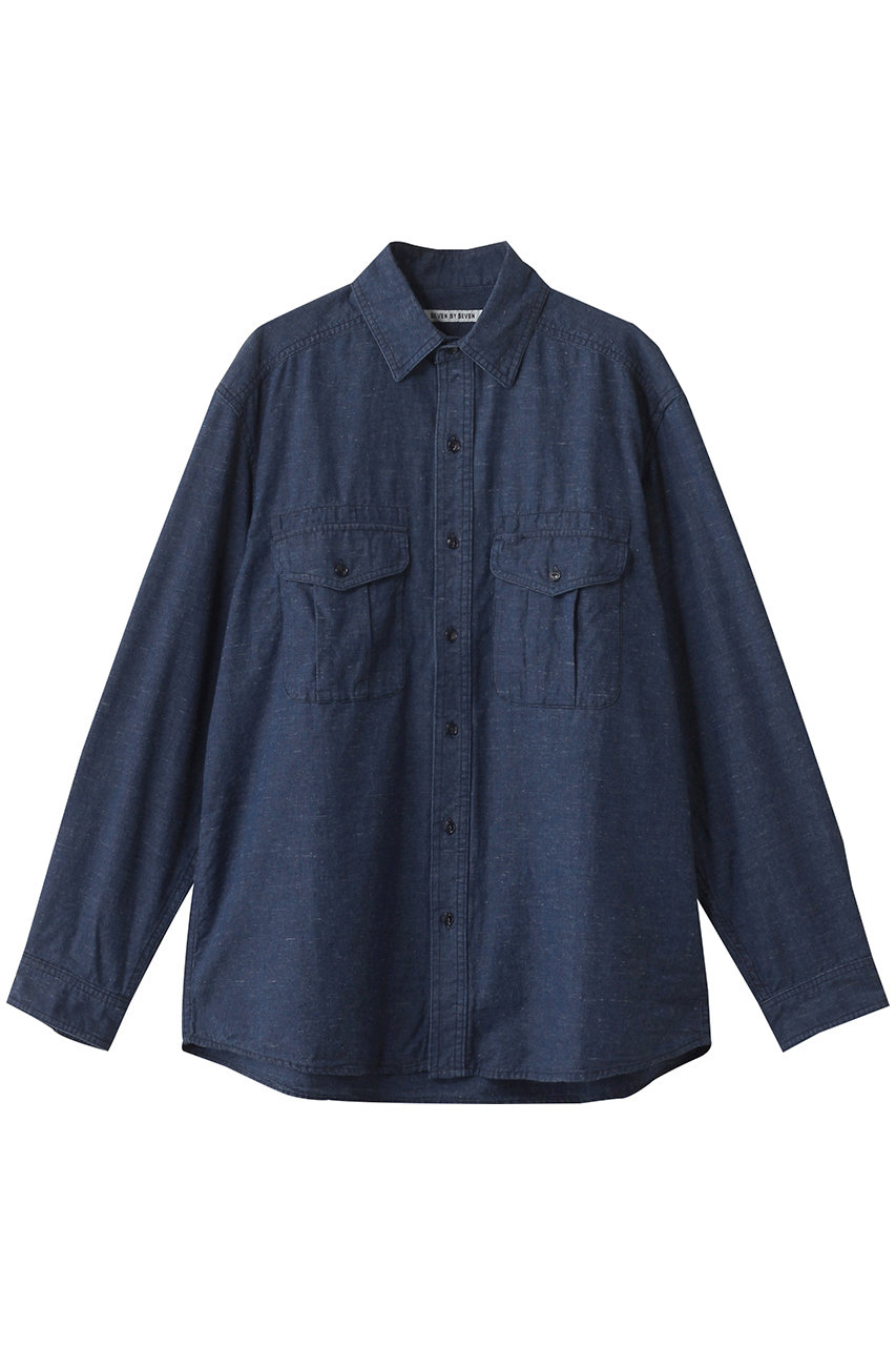 SEVEN BY SEVEN 【MEN】CHAMBRAY ワーク シャツ (ダークインディゴ, M) セブンバイセブン ELLE SHOP SEVEN BY SEVEN 【MEN】CHAMBRAY ワーク シャツ (ダークインディゴ, M) セブンバイセブン ELLE SHOP
