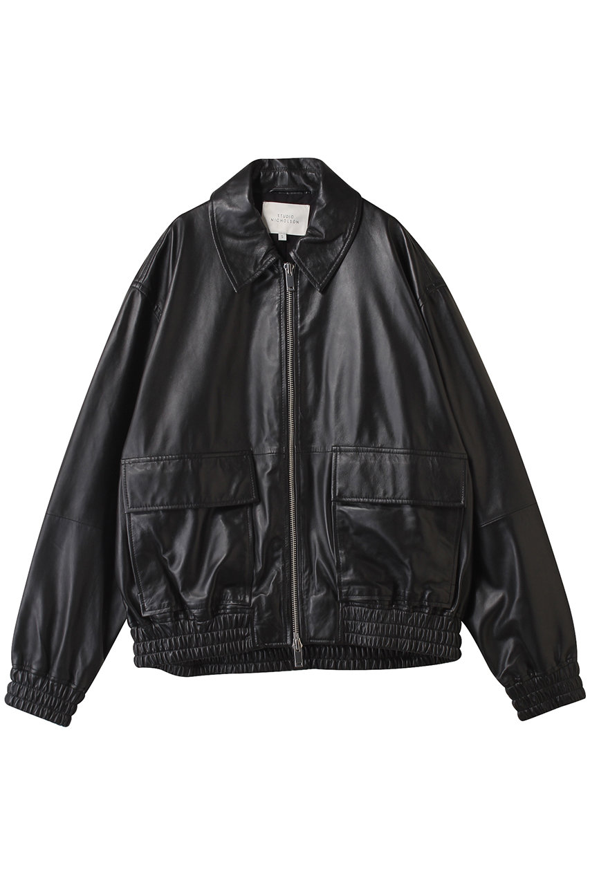 STUDIO NICHOLSON 【MEN】PISTON レザー ボンバージャケット (ブラック, M) スタジオ ニコルソン ELLE SHOP STUDIO NICHOLSON 【MEN】PISTON レザー ボンバージャケット (ブラック, M) スタジオ ニコルソン ELLE SHOP