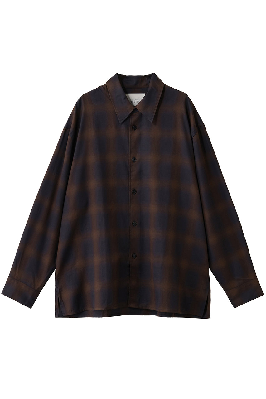 STUDIO NICHOLSON 【MEN】STRIKE COTTON CHECK シャツ (ネイビー/エスプレッソ, M) スタジオ ニコルソン ELLE SHOP STUDIO NICHOLSON 【MEN】STRIKE COTTON CHECK シャツ (ネイビー/エスプレッソ, M) スタジオ ニコルソン ELLE SHOP