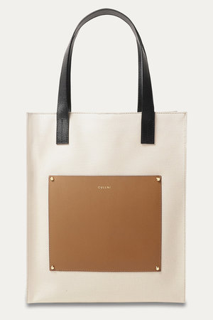 クルニ/CULLNIのLeather Pocket キャンバストートバッグ(120200/120201)