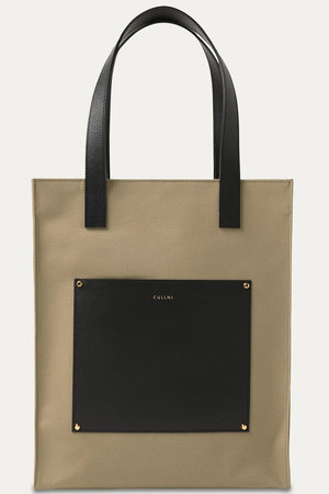 クルニ/CULLNIのLeather Pocket キャンバストートバッグ(120200/120201)