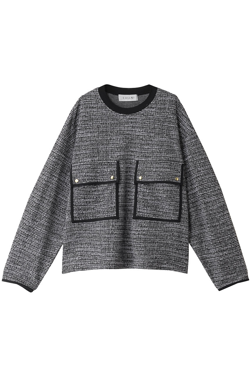 クルニ/CULLNIの【UNISEX】Boucle Yarn トリミング ビッグポケット プルオーバー(ブラックミックス/24-AW-035)