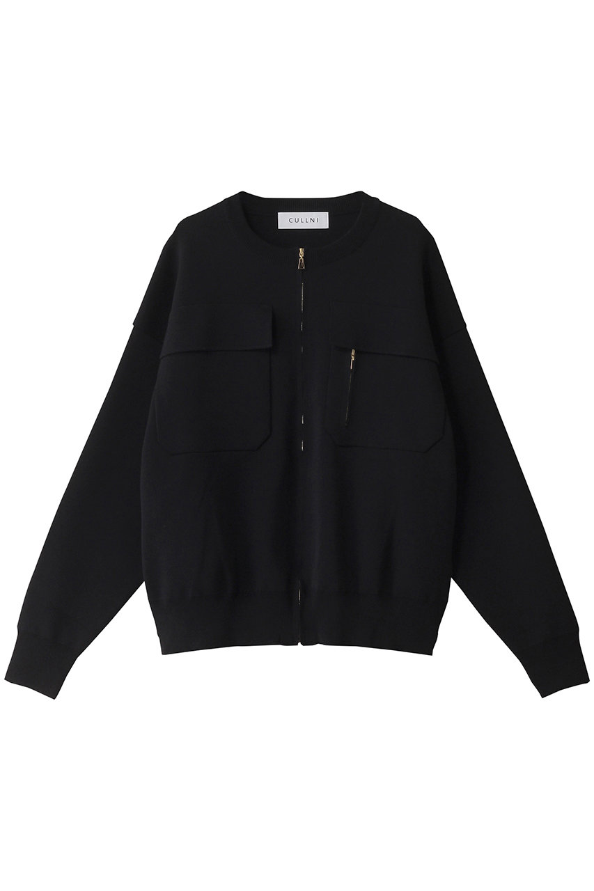 クルニ/CULLNIの【UNISEX】Big Pocket ジップアッ プカラーレス ニットジャケット(ブラック/24-AW-041)