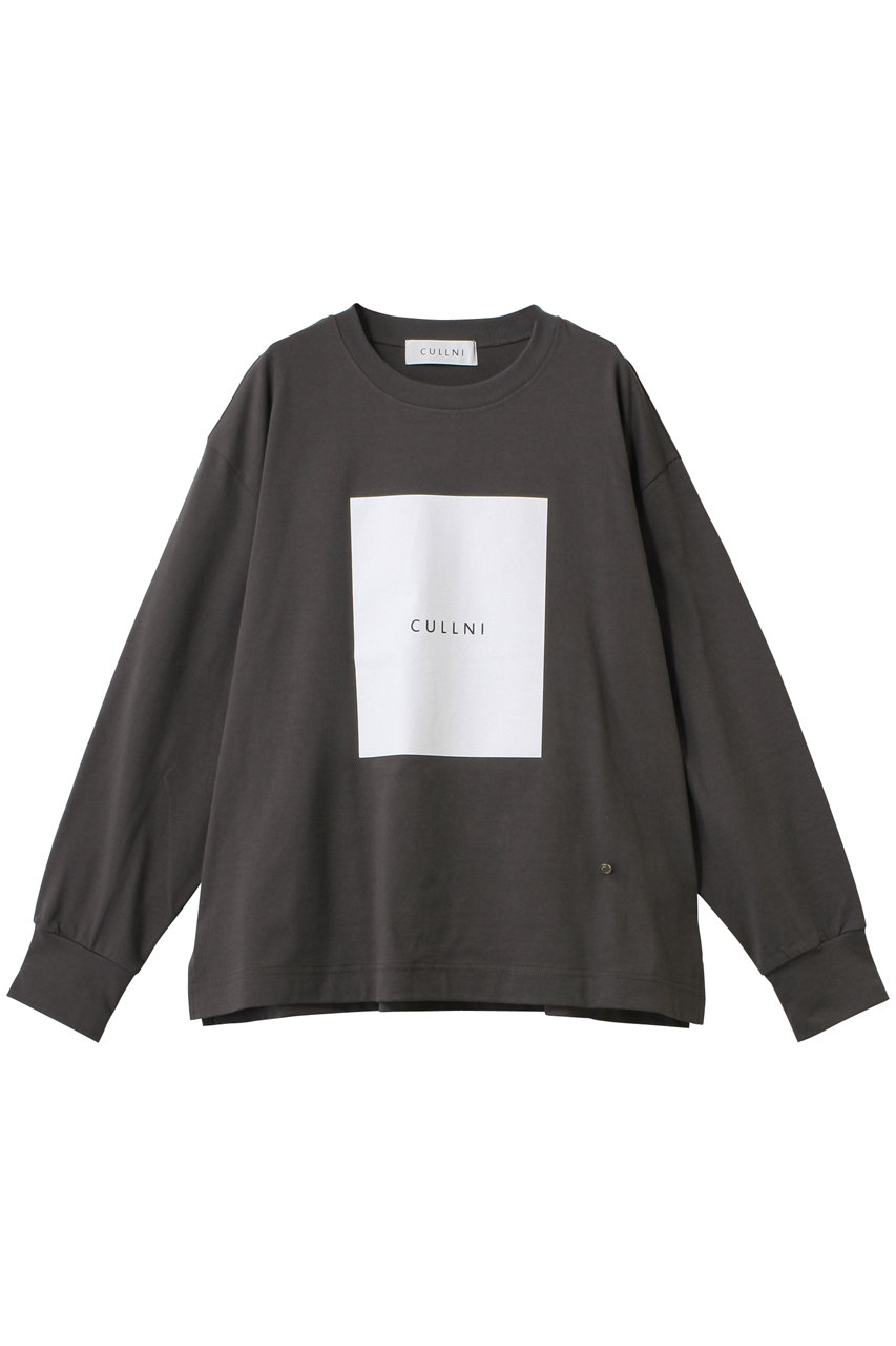 クルニ/CULLNIの【UNISEX】コットンジャージー ボックスロゴプリント ロングスリーブプルオーバー(チャコール/25-SS-037)