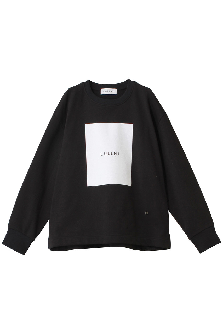 クルニ/CULLNIの【UNISEX】フレンチテリー ボックスロゴプリント ロングスリーブ プルオーバー(ブラック/25-SS-037B)