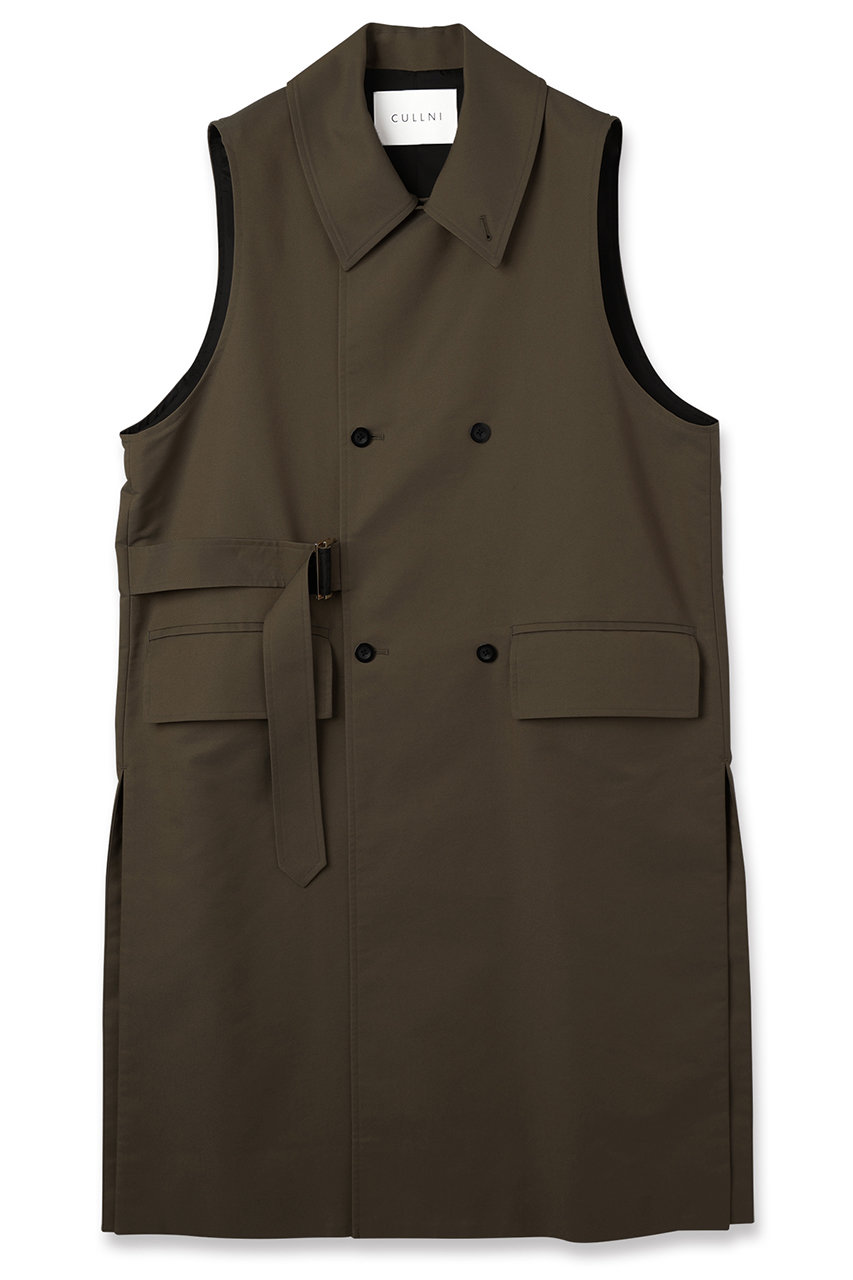 CULLNI 【UNISEX】シャンブレーギャバジン タイロッケンロングベスト (カーキ, 0) クルニ ELLE SHOP