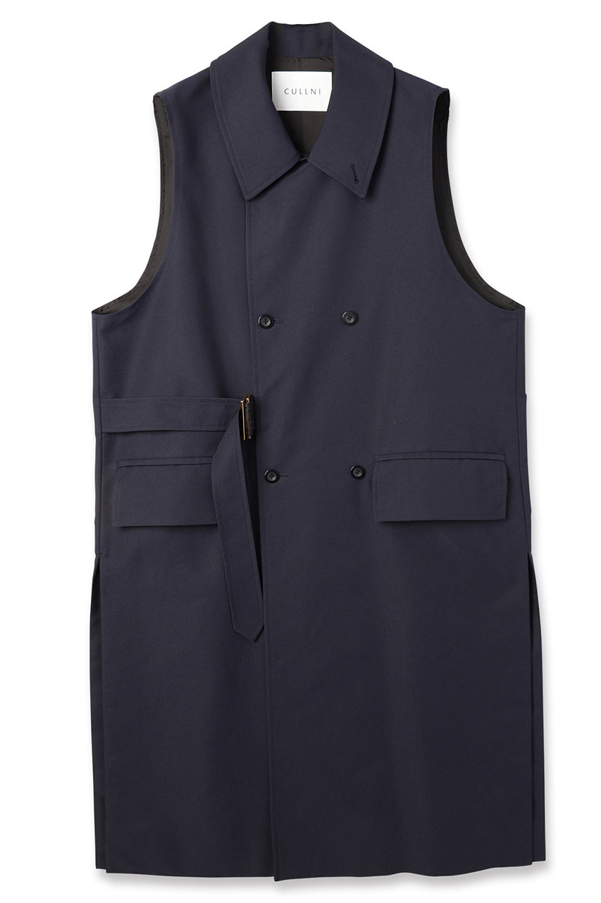 CULLNI 【UNISEX】シャンブレーギャバジン タイロッケンロングベスト (ネイビー, 0) クルニ ELLE SHOP