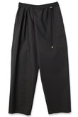 【UNISEX】シャンブレーギャバジン アシンメトリー 2タック ドローストリング ラップワイドパンツ