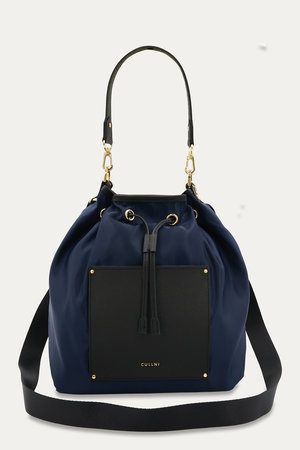 クルニ/CULLNIのLeather Pocket ハイカウント タフタ バケットバッグ(120100/120101)