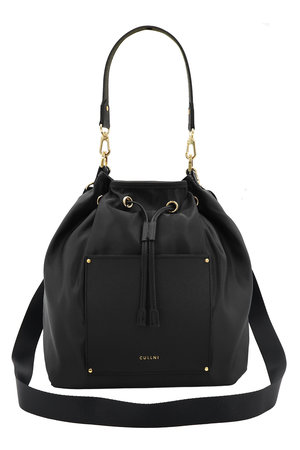 クルニ/CULLNIのLeather Pocket ハイカウント タフタ バケットバッグ(120100/120101)