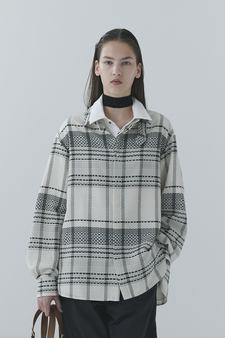 CULLNI(クルニ)｜【UNISEX】Sheer Tile Check Chin Tab シャツ