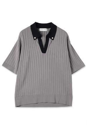 クルニ/CULLNIの【UNISEX】ワイド リブ スキッパー カラー ショートスリーブ ニット(110300/110301)