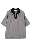 【UNISEX】ワイド リブ スキッパー カラー ショートスリーブ ニット