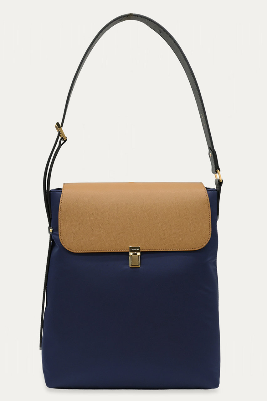 クルニ/CULLNIのLeather Flap ナイロン ツイル ショルダーバッグ(ネイビー/BG-059)