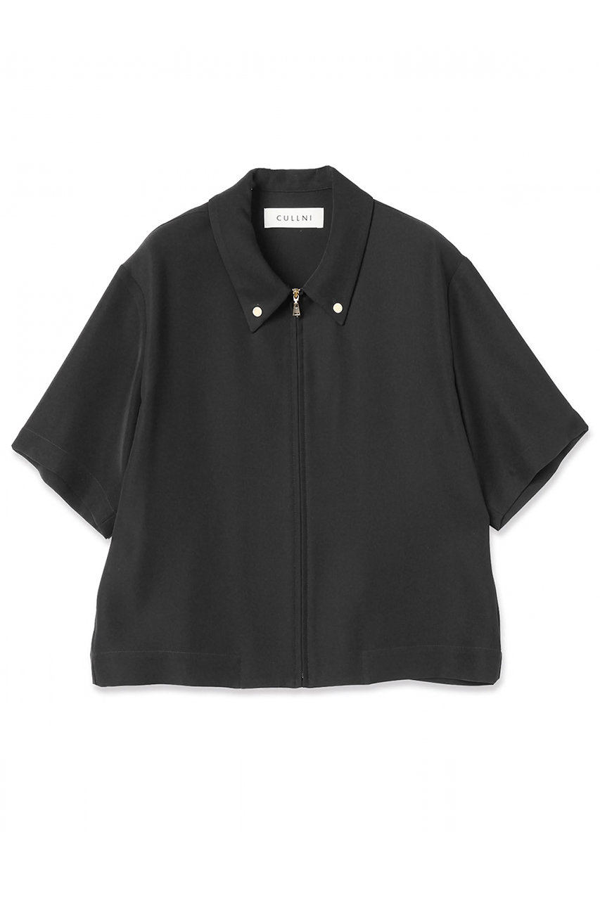 クルニ/CULLNIの【UNISEX】Dry Double Cloth ジップ アップ ショートスリーブ ボタン-ダウン コンパクトシャツ(ブラック/26-SS-002)