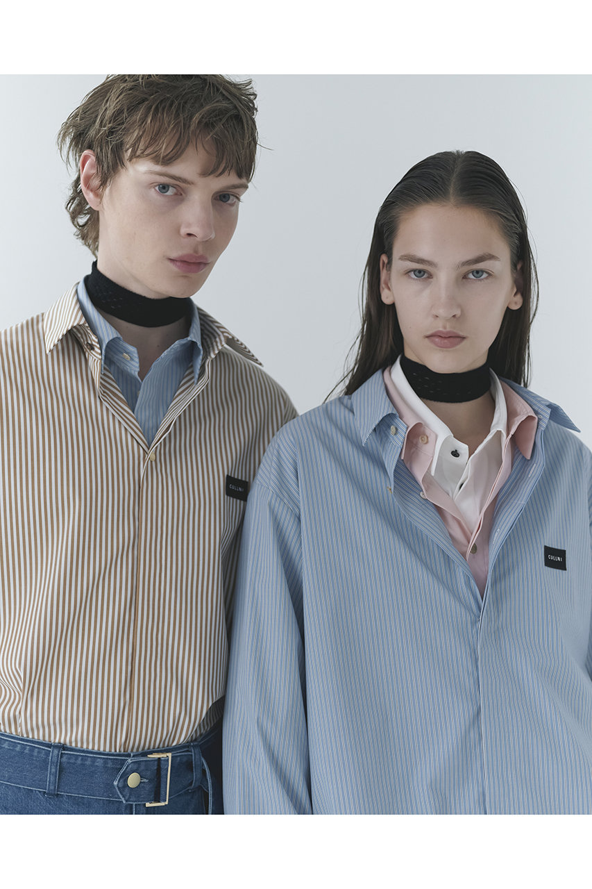 CULLNI ストライプ レイヤードシャツ CULLNI(クルニ)｜【UNISEX】High Count Broad エンブロイダリー パッチ